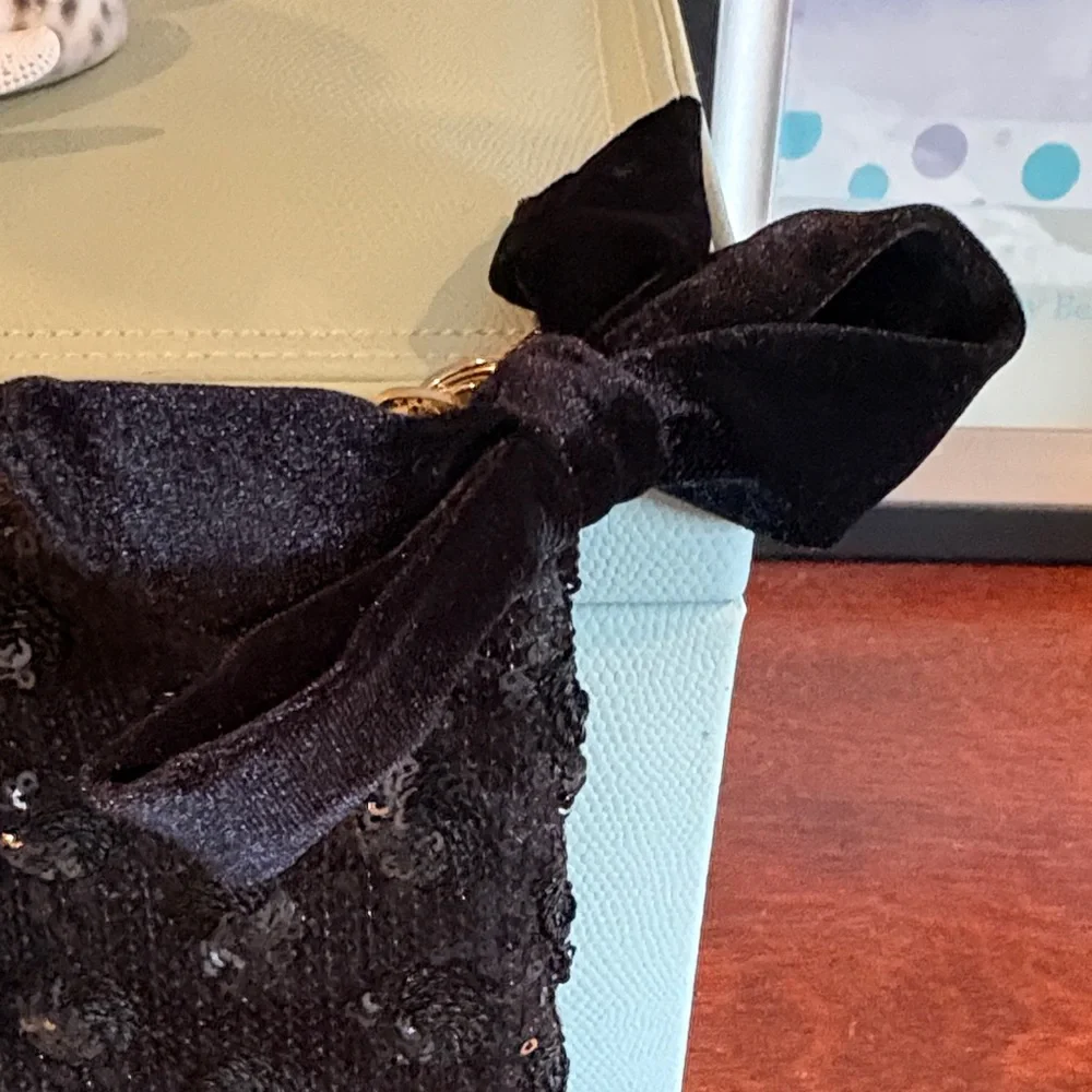 Talbots Black Sequin Wristlet Clutch with Velvet Bow - Picture 3 of 5